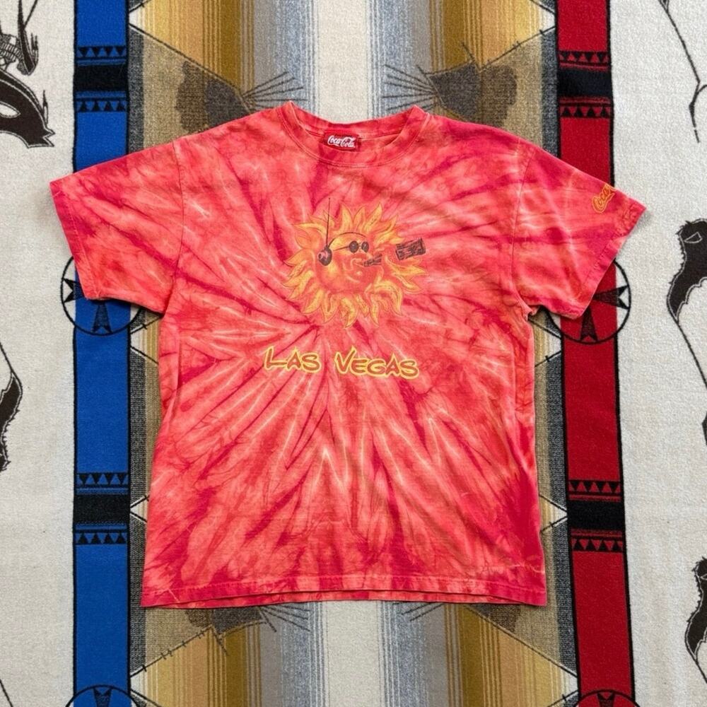Vintage 90s Coca Cola Las Vegas Tie Dye T-Shirt Size Large Made In USA